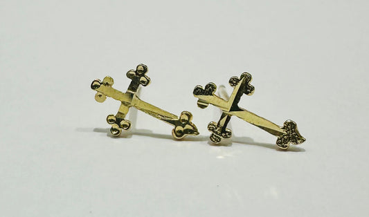 10K GOLD SMALL CROSS EARRINGS, WEIGHT: 0.5gm