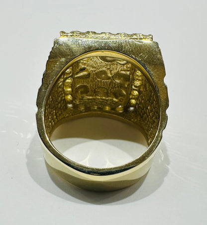 14K SOLID GOLD NUGGET RING WITH CZ STONE, WEIGHT: 28.4gm