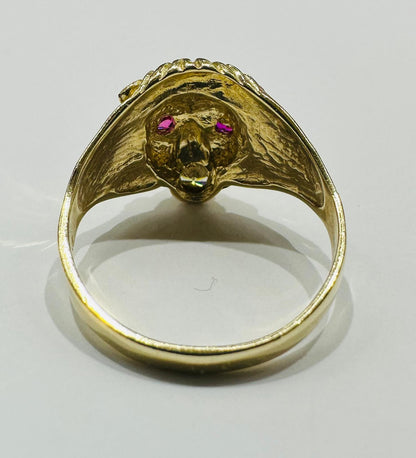 14K GOLD LION FACE RING WITH CZ STONES, WEIGHT: 5.5gm