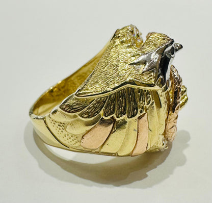 14K SOLID GOLD ROUND CUT MEN'S CZ EAGLE AND SNAKE RING, WEIGHT: 17.3gm