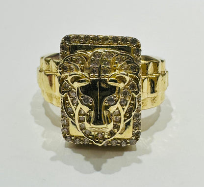 14K GOLD LION RING WITH CZ STONES, WEIGHT: 8.8gm