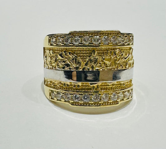 14K GOLD LAST SUPPER RING WITH CZ STONE, WEIGHT: 10.8gm