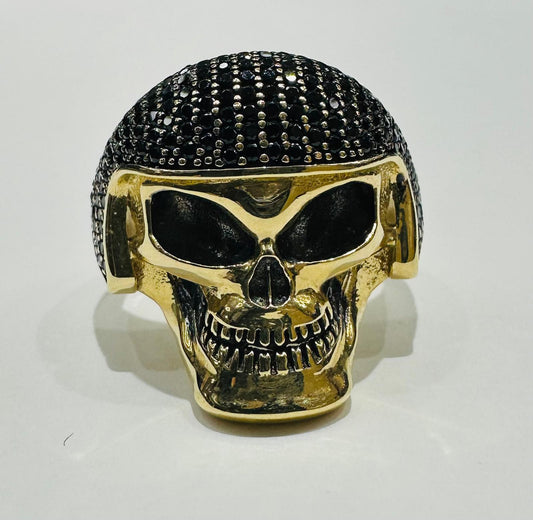 14K GOLD DIAMOND SKULL RING, WEIGHT: 8.6gm