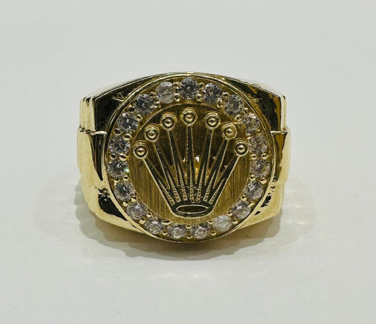14K GOLD ROLEX RING WITH CZ DIAMOND, WEIGHT: 9.7gm