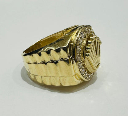 14K GOLD ROLEX RING WITH CZ DIAMOND, WEIGHT: 9.7gm