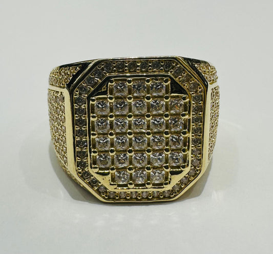 14K GOLD MEN'S RING WITH CZ DIAMOND WEIGHT: 9.8gm