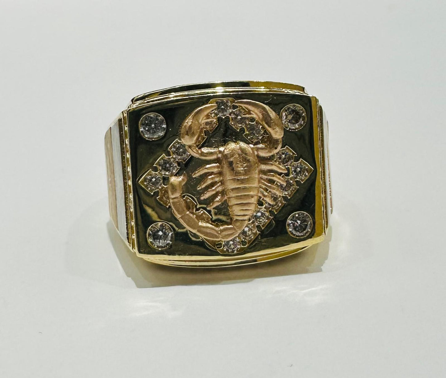 14K GOLD DIAMOND TRI COLOR SCORPION RING WITH CZ STONE, WEIGHT: 8.8gm