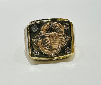 14K GOLD DIAMOND TRI COLOR SCORPION RING WITH CZ STONE, WEIGHT: 8.8gm