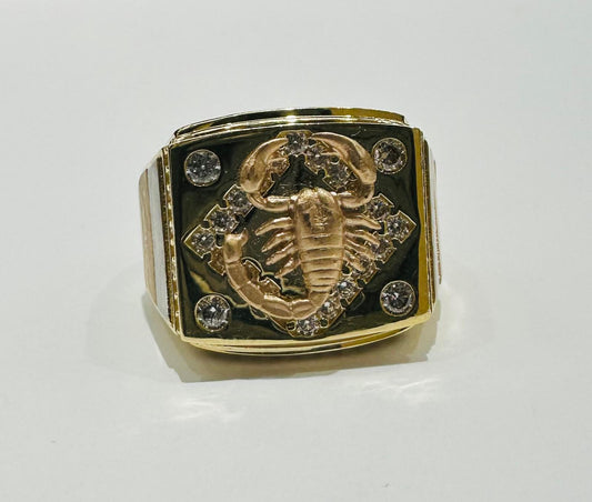 14K GOLD DIAMOND TRI COLOR SCORPION RING WITH CZ STONE, WEIGHT: 8.8gm