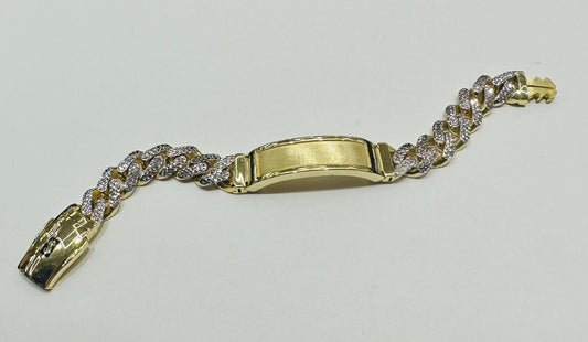 10K MEN'S MONACO CHAIN CLASSIC DIAMOND CUT BRACELET  9" 9.73mm, Weight: 21.6gm