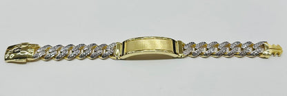 10K MEN'S MONACO CHAIN CLASSIC DIAMOND CUT BRACELET  9" 9.73mm, Weight: 21.6gm