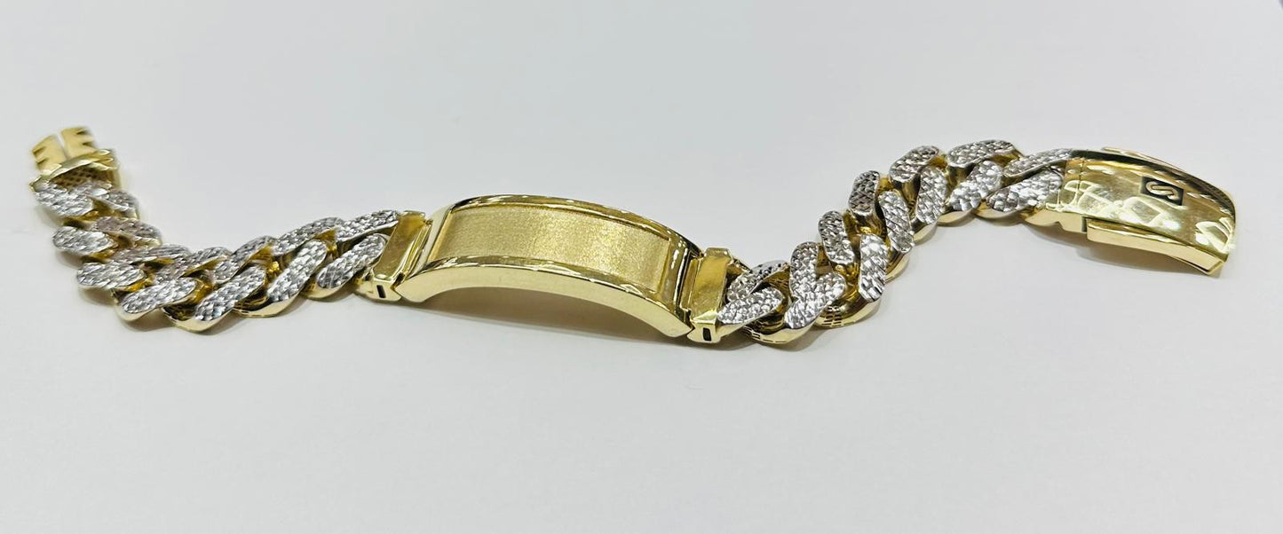 10K GOLD MONACO CHAIN BRACELET DIAMOND CUT WITH ID 10" 11.60mm, Weight: 28.3gm