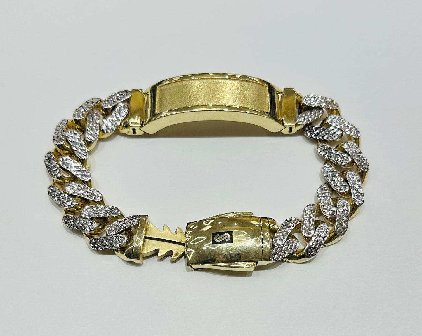 10K GOLD MONACO CHAIN BRACELET DIAMOND CUT WITH ID 10" 11.60mm, Weight: 28.3gm