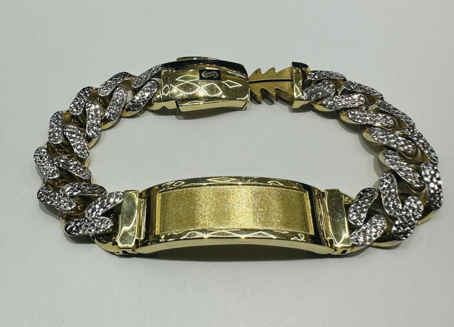 10K GOLD MONACO CHAIN BRACELET DIAMOND CUT WITH ID 10" 11.60mm, Weight: 28.3gm