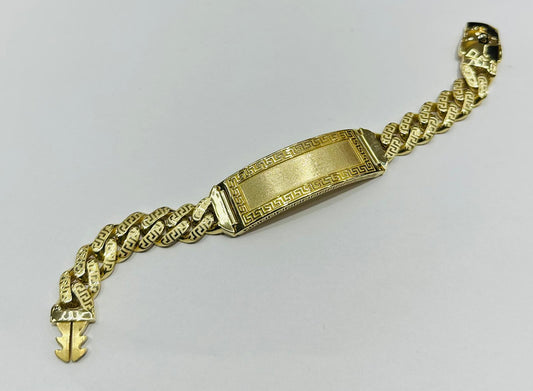 10K MEN'S MONACO CHAIN CLASSIC BRACELET WITH ID 8" 9.56mm, Weight: 24.7gm