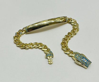 10K GOLD BABY MONACO BRACELET WITH ID, 5.5" WEIGHT 4.7 gm