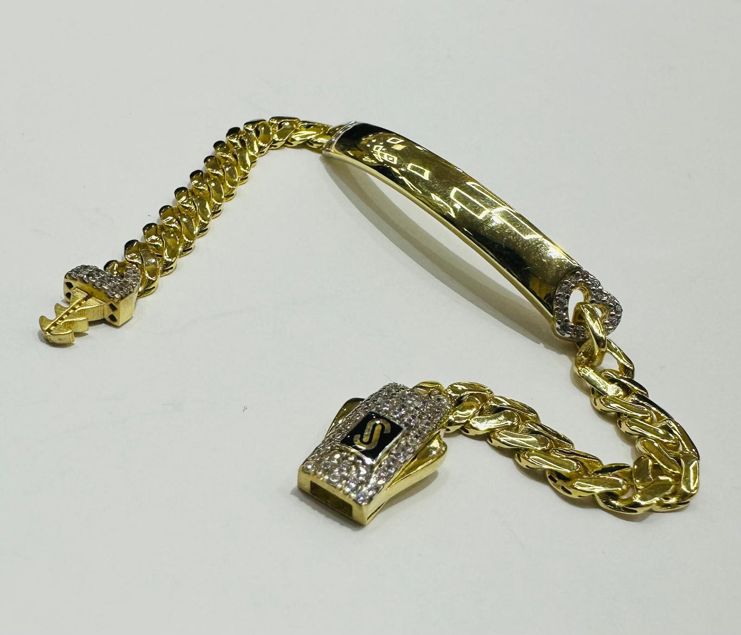 10K GOLD BABY MONACO BRACELET WITH ID, 5.5" WEIGHT 4.7 gm