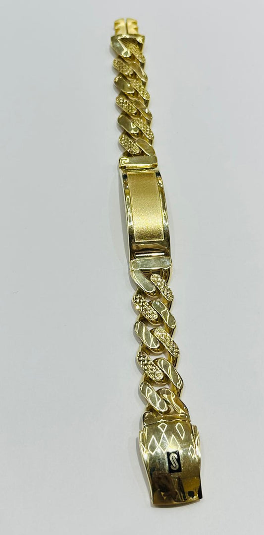 10K GOLD HOLLOW MONACO BRACELET WITH ID, 9" WEIGHT 36.7 gm
