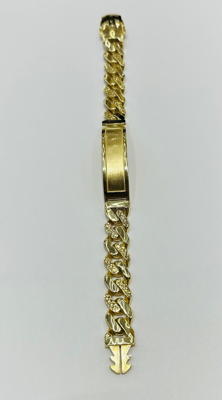 10K GOLD HOLLOW MONACO BRACELET WITH ID, 8.5" WEIGHT 22.7 gm
