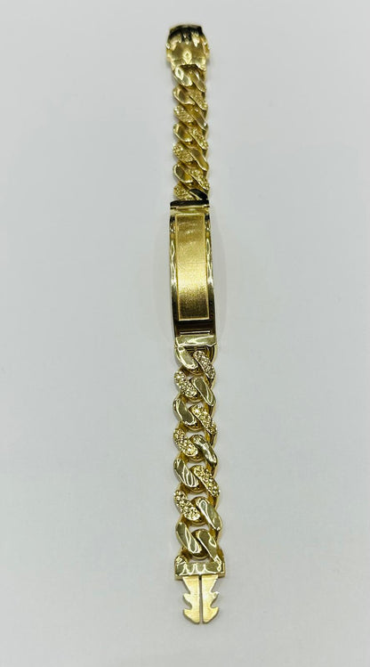 10K GOLD HOLLOW MONACO BRACELET WITH ID, 8.5" WEIGHT 22.7 gm