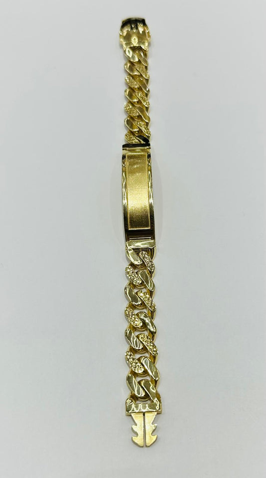 10K GOLD HOLLOW MONACO BRACELET WITH ID, 9" WEIGHT 18.2 gm