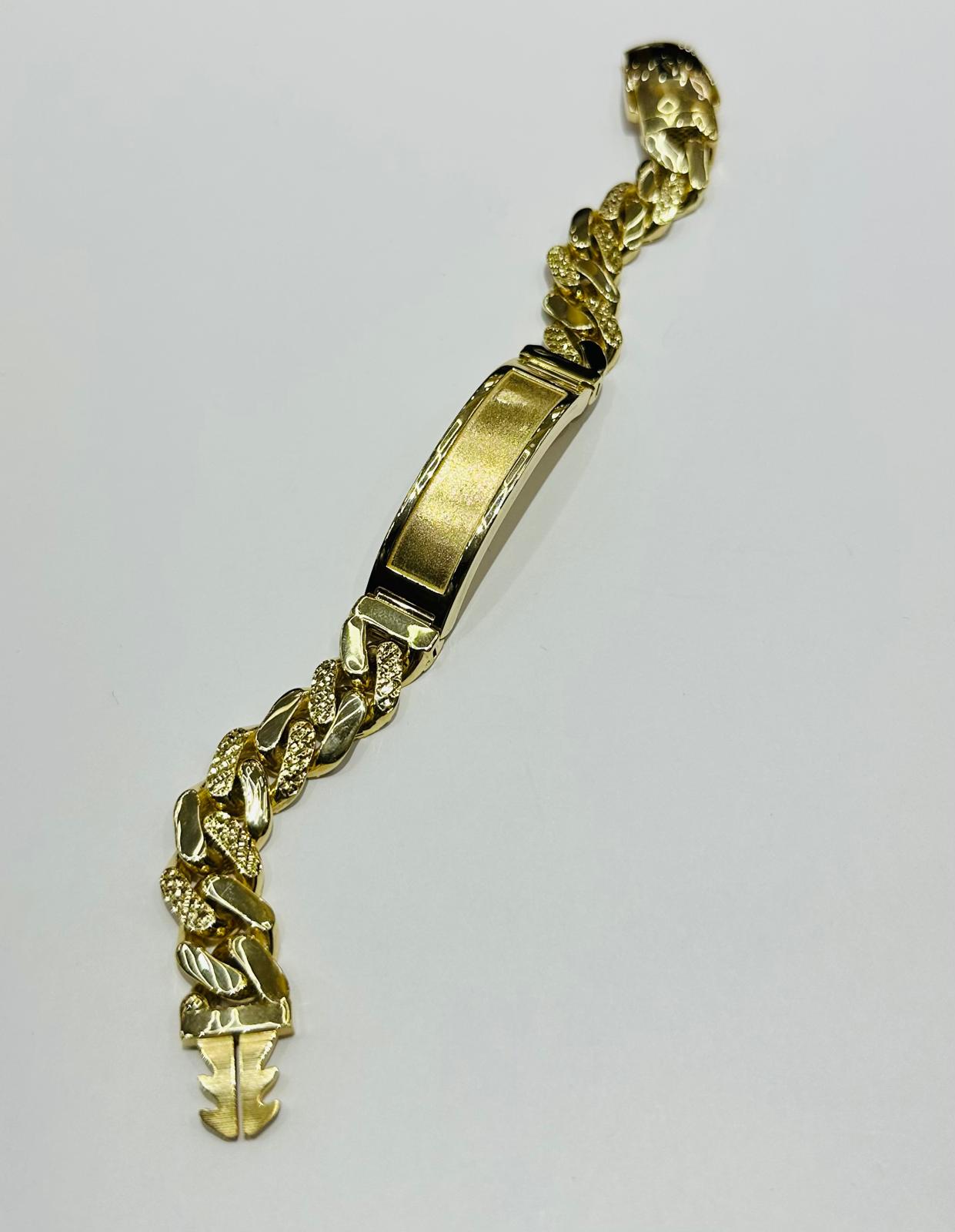 10K GOLD HOLLOW MONACO BRACELET WITH ID, 8.5" WEIGHT 22.7 gm