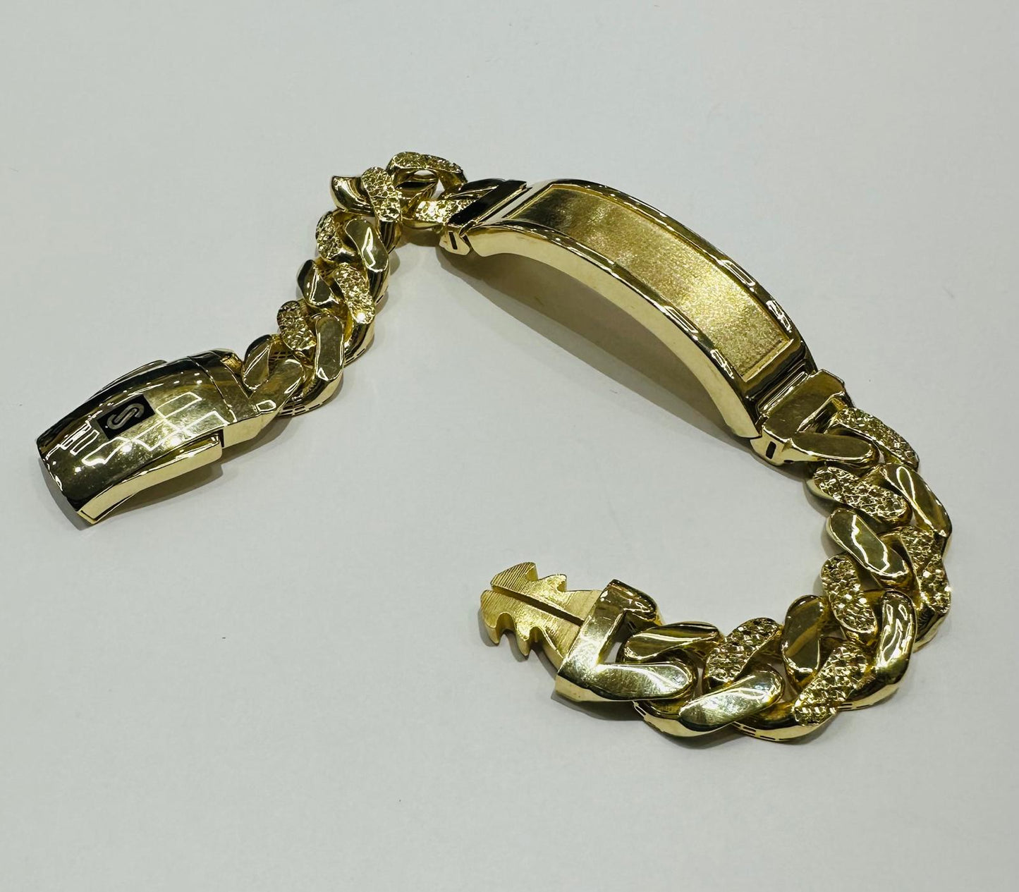 10K GOLD HOLLOW MONACO BRACELET WITH ID, 8.5" WEIGHT 22.7 gm