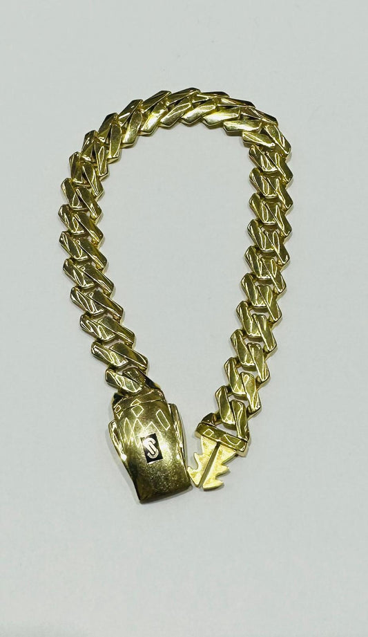 10K GOLD HOLLOW MONACO BRACELET WITH ID, 9" WEIGHT 14.3 gm