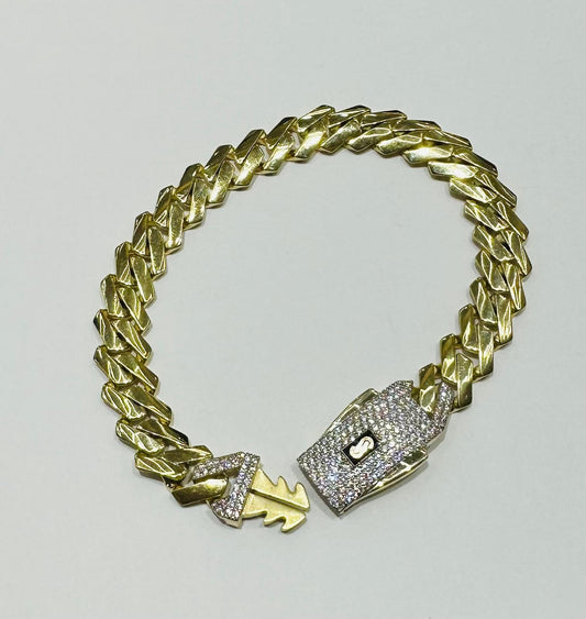 10K GOLD HOLLOW MONACO BRACELET, 9" WEIGHT 15.1 gm