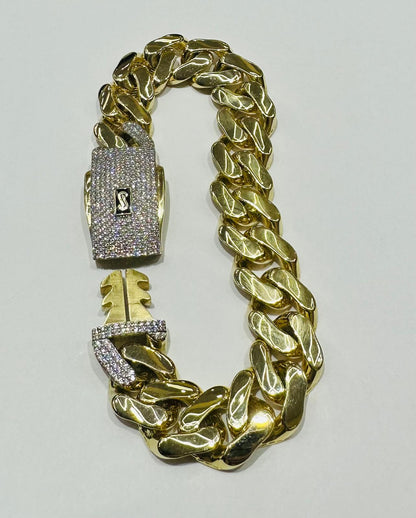 10K GOLD HOLLOW MONACO BRACELET, 9" WEIGHT 26.3 gm
