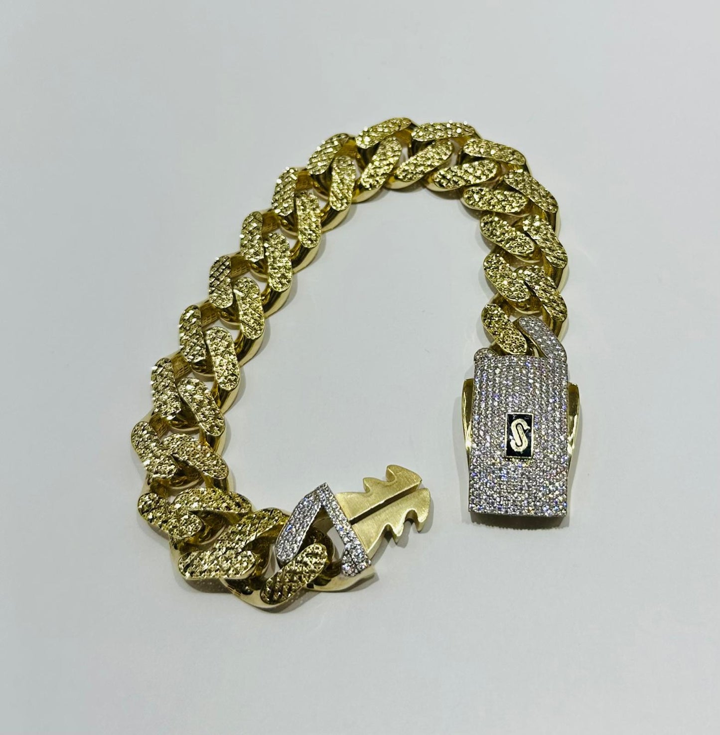 10K GOLD MONACO CHAIN CLASSIC DIAMOND CUT BRACELET 10", 33.0gm