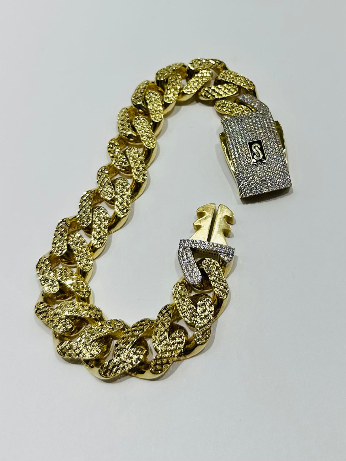 10K GOLD MONACO CHAIN CLASSIC DIAMOND CUT BRACELET 10", 33.0gm