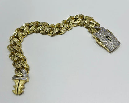10K GOLD MONACO CHAIN CLASSIC DIAMOND CUT BRACELET 10", 33.0gm