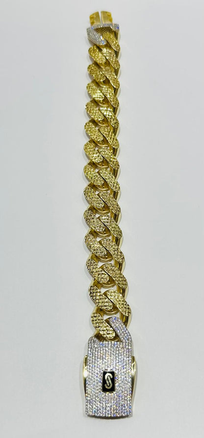 10K GOLD MONACO CHAIN CLASSIC DIAMOND CUT BRACELET 9", 40.9gm