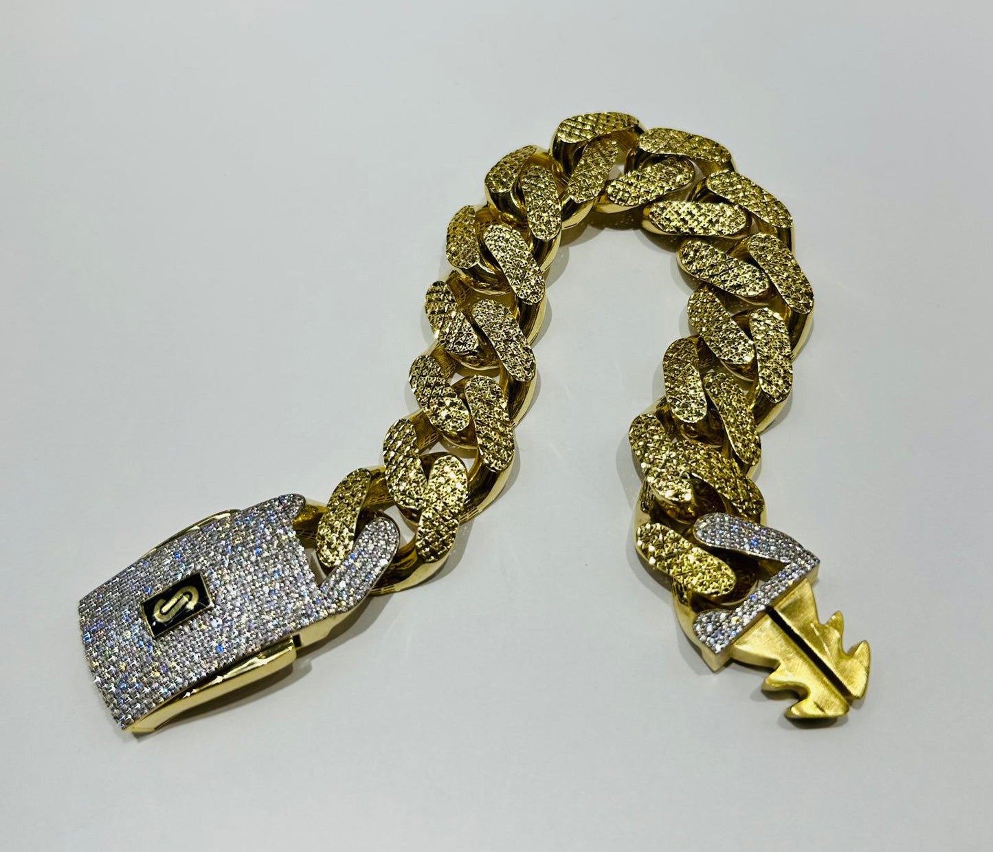 10K GOLD MONACO CHAIN CLASSIC DIAMOND CUT BRACELET 9", 40.9gm