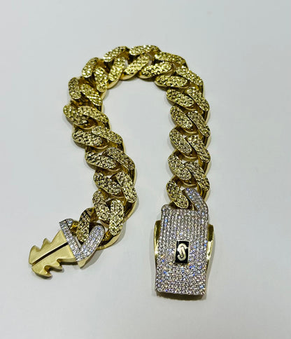 10K GOLD MONACO CHAIN CLASSIC DIAMOND CUT BRACELET 10", 33.0gm