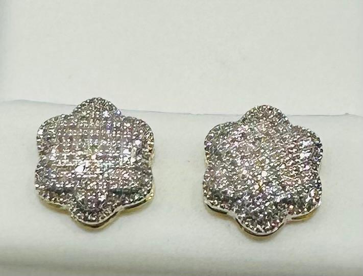 10K GOLD NATURAL DIAMOND FLOWER SHAPED EARRINGS
