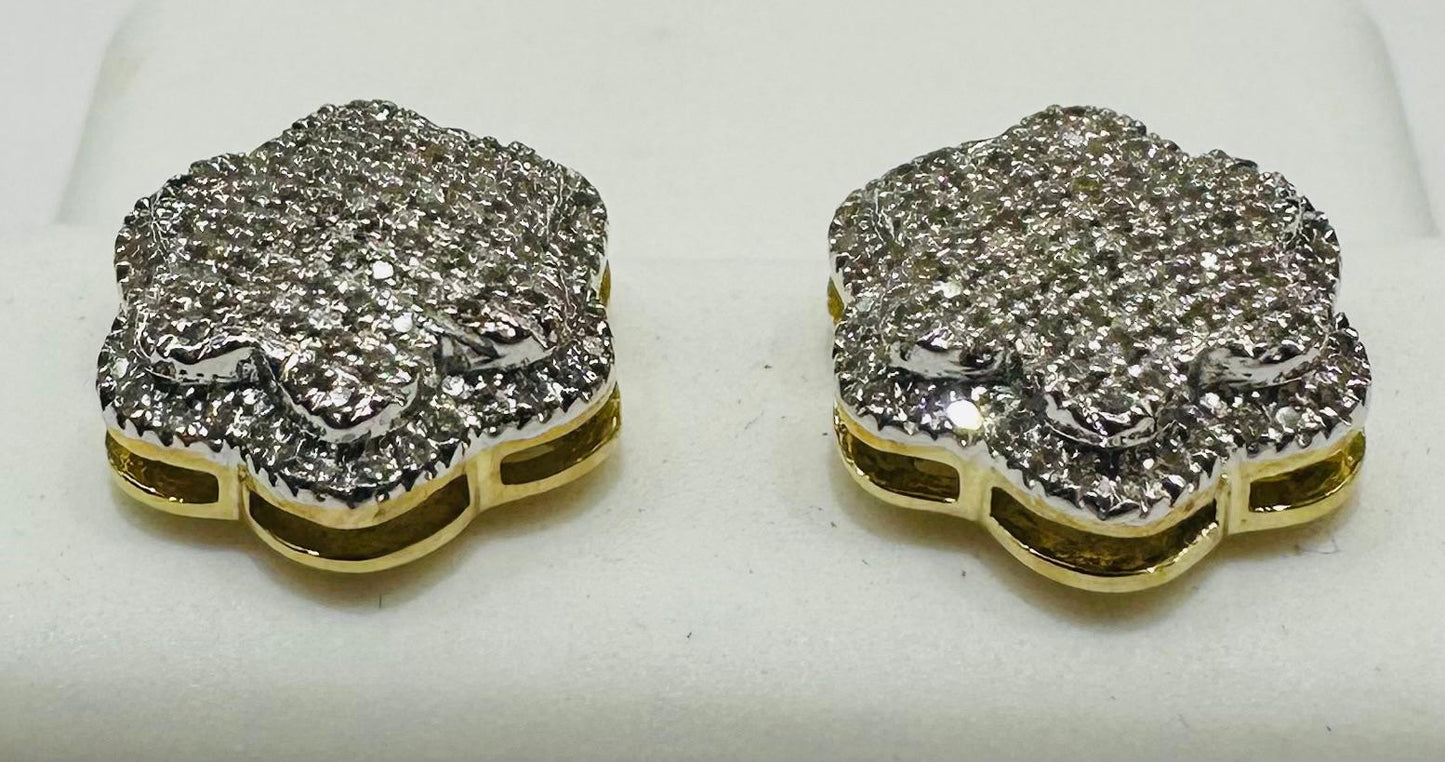 10K GOLD NATURAL DIAMOND FLOWER SHAPED EARRINGS