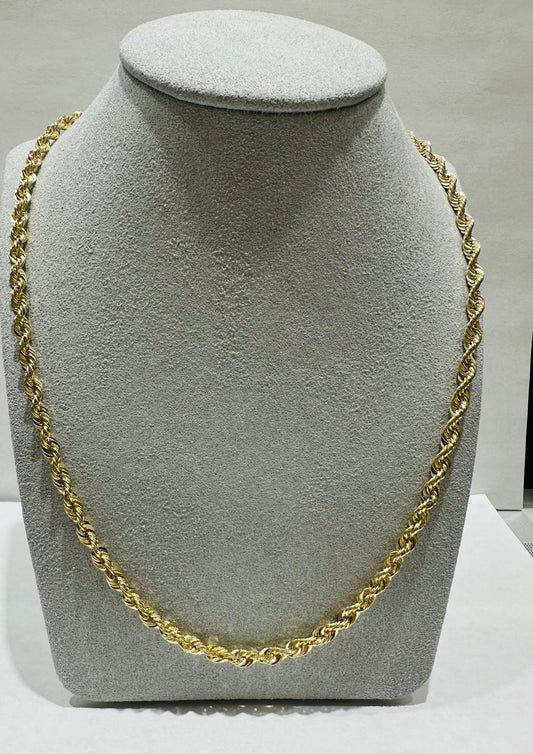 10K GOLD HOLLOW ROPE CHAIN 22", WEIGHT 5.8 gm, WIDTH 4.12 mm