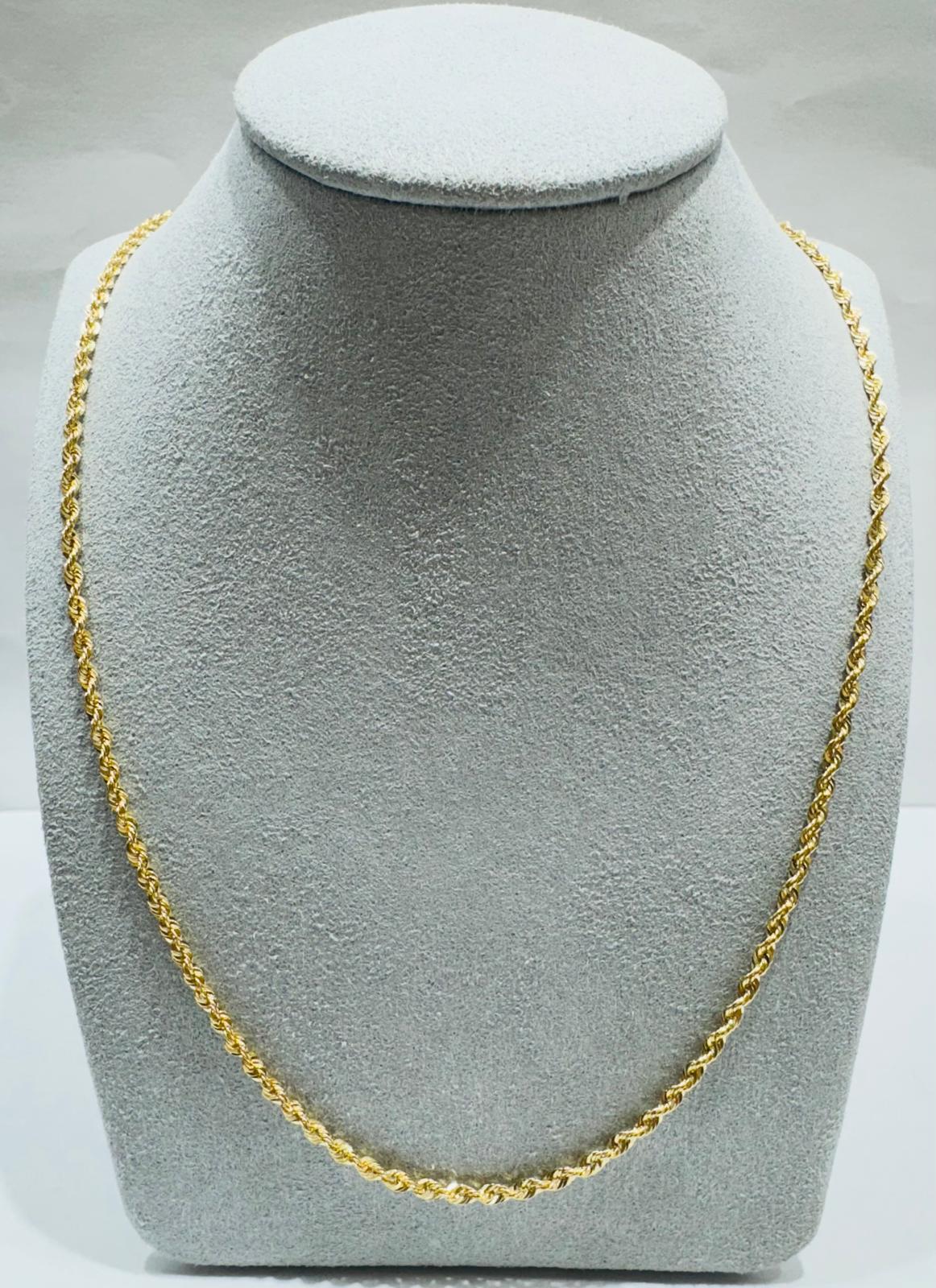 10K GOLD HOLLOW ROPE CHAIN 22", WEIGHT 2.4 gm, WIDTH 2.49 mm
