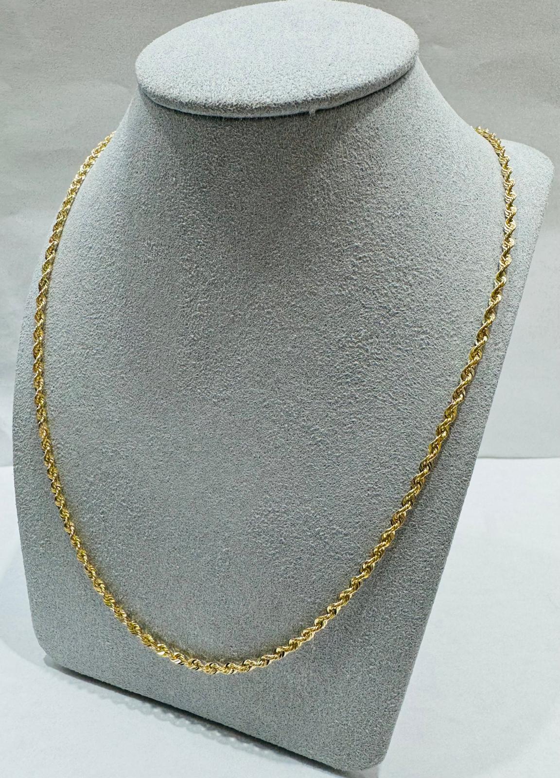 10K GOLD HOLLOW ROPE CHAIN 22", WEIGHT 2.4 gm, WIDTH 2.49 mm