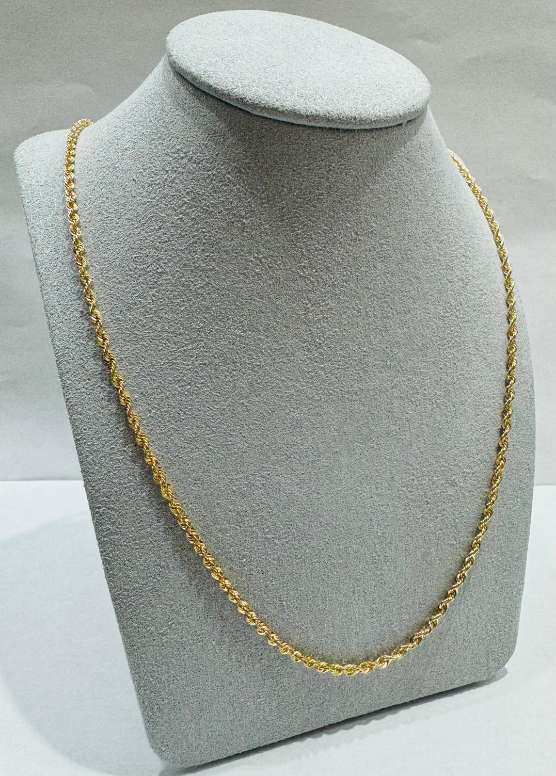 10K GOLD HOLLOW ROPE CHAIN 22", WEIGHT 2.4 gm, WIDTH 2.49 mm