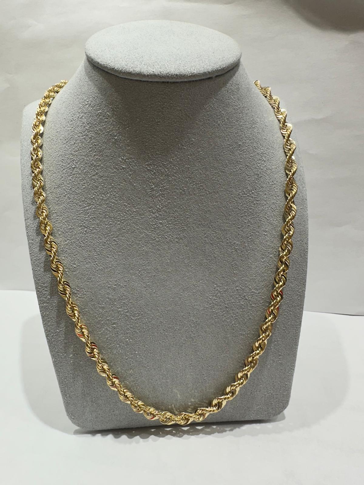 10K GOLD HOLLOW ROPE CHAIN 22" 4.55mm, 9.4gm