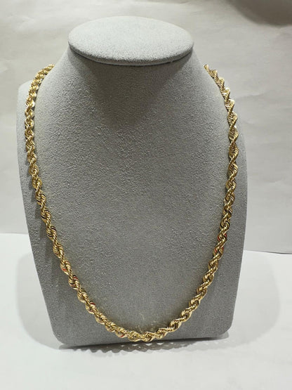 10K GOLD HOLLOW ROPE CHAIN 22" 4.55mm, 9.4gm