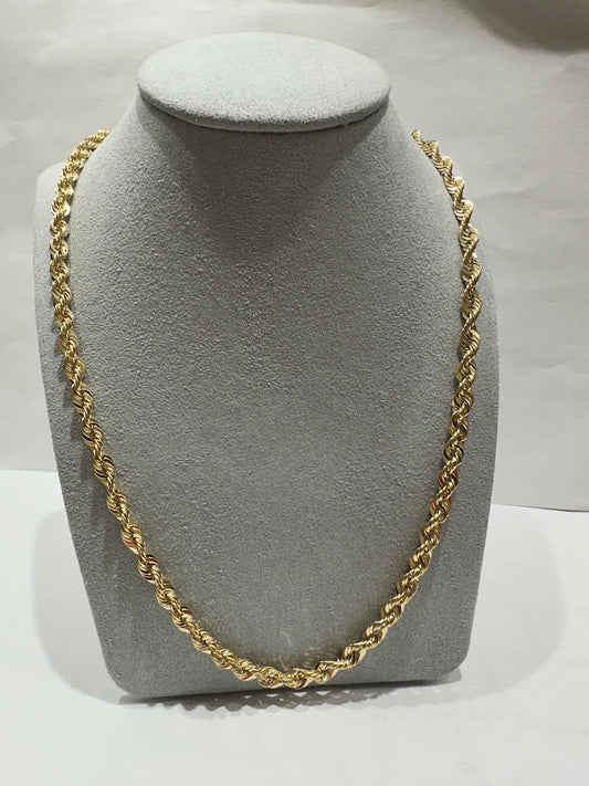 10K GOLD HOLLOW ROPE CHAIN 22" 4.55mm, 9.4gm