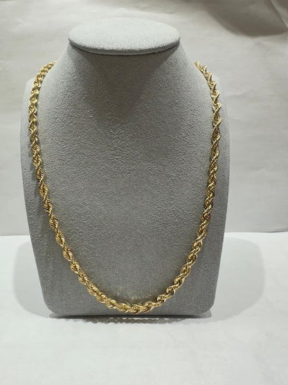 10K GOLD HOLLOW ROPE CHAIN 22" 4.55mm, 9.4gm