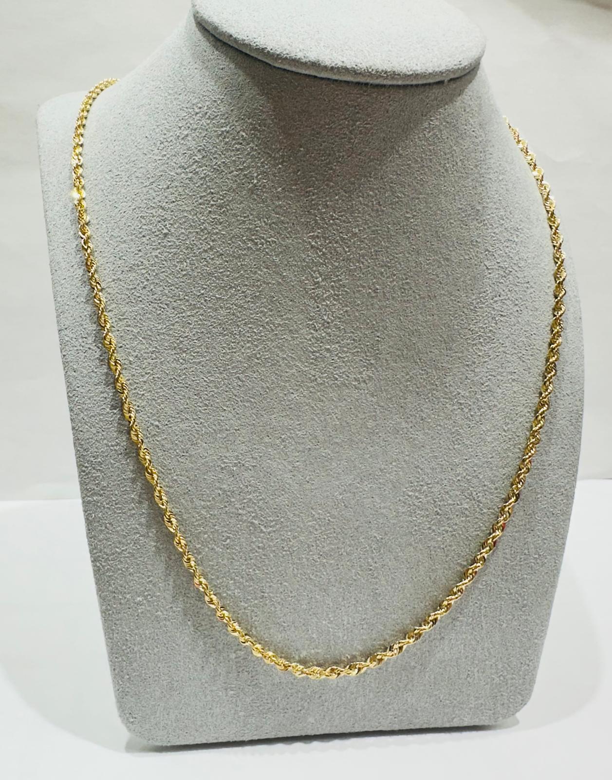 10K HOLLOW ROPE CHAIN 20" 2.25mm, 2.4gm