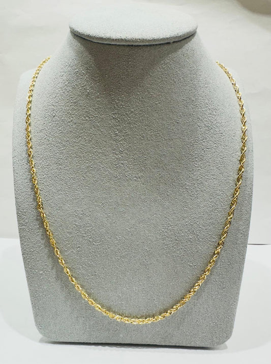 10K HOLLOW ROPE CHAIN 22" 2.25mm, 2.3gm