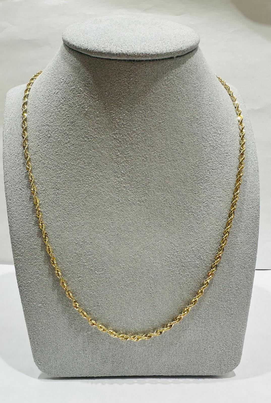 10K HOLLOW ROPE CHAIN 24" 2.25mm, 2.8gm