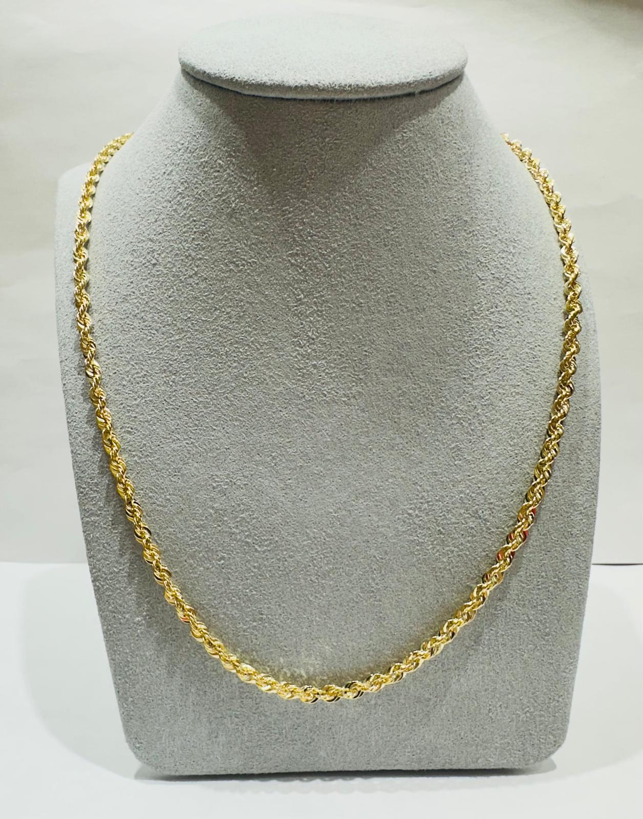 10K HOLLOW ROPE CHAIN 24" 3.25mm, 5.3gm